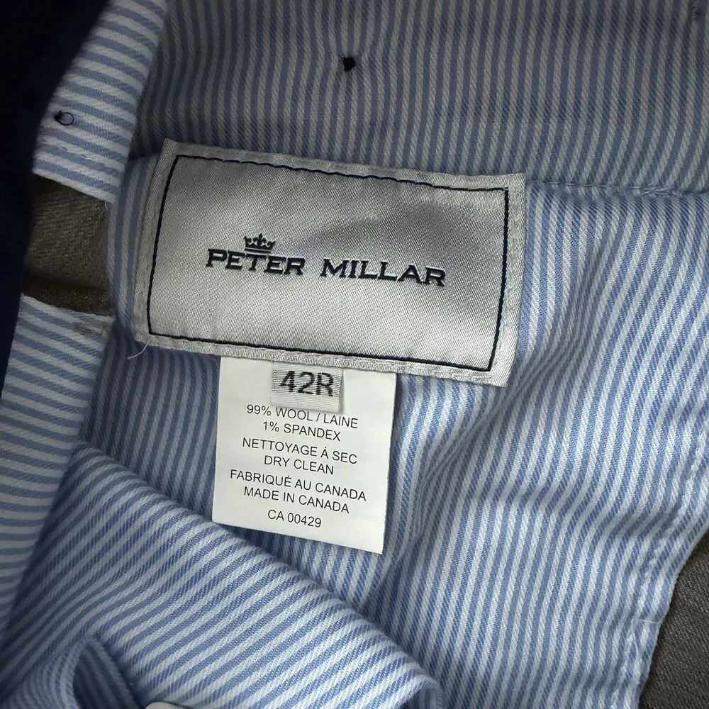 Peter Millar Wool Dress Pants Mens 42R Gray Straight Leg Flat Front Career